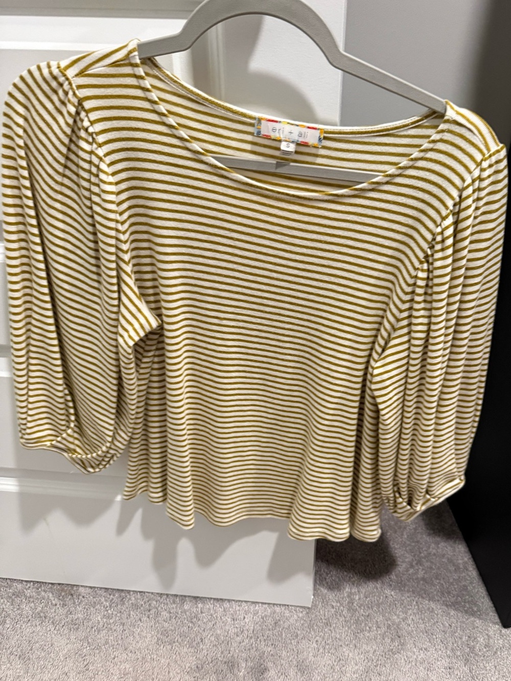 Erin & Ali Mustard Stripe Puff Sleeve Long Sleeve Top